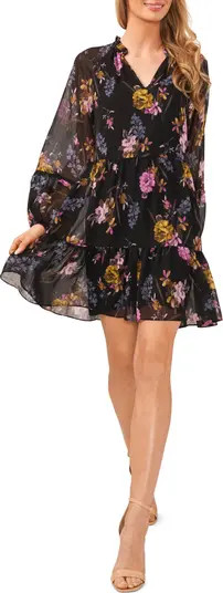 Floral Print Long Sleeve Babydoll Minidress | Nordstrom