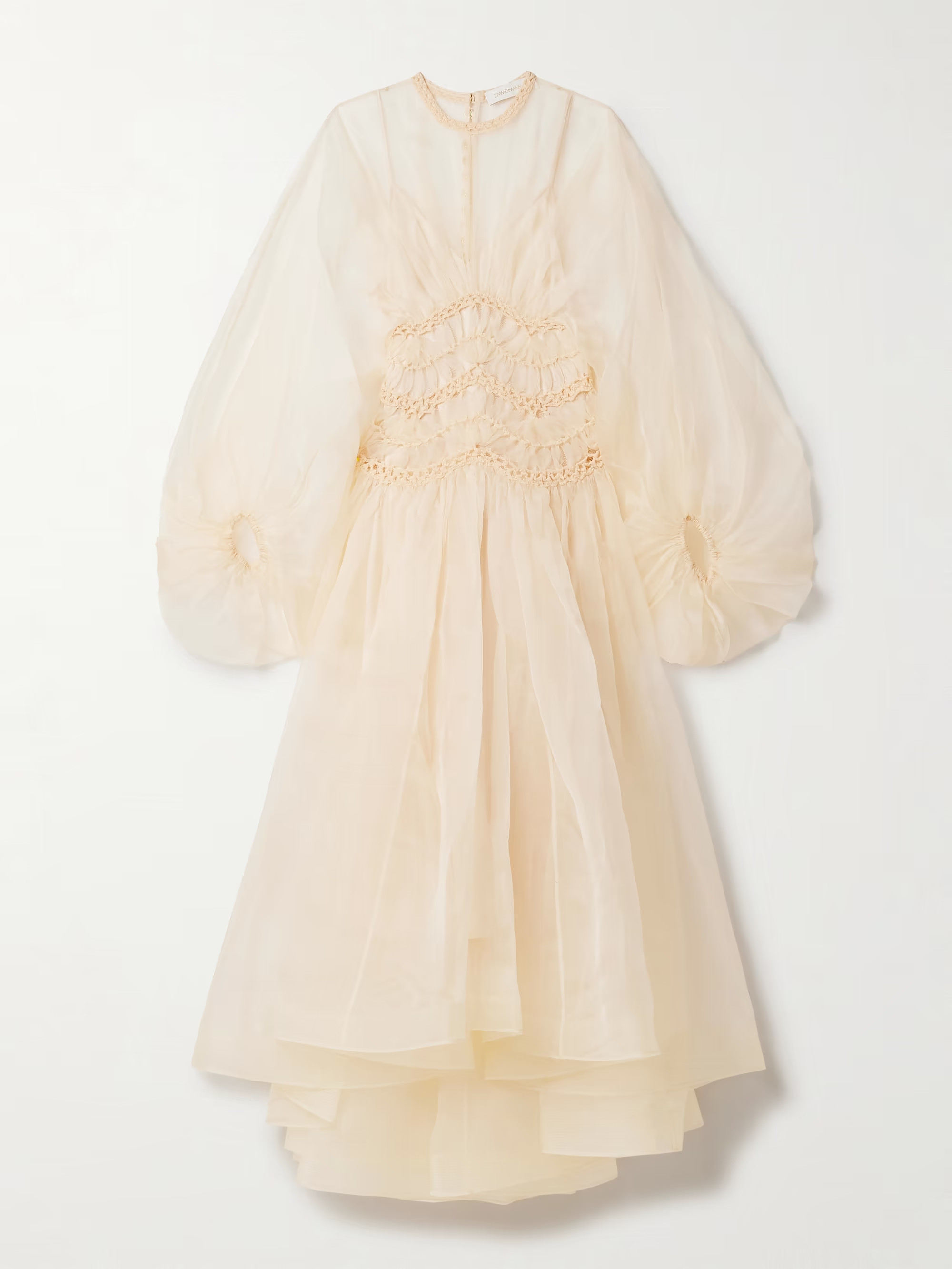 Illuminate macramé and tulle-trimmed pleated silk-organza gown | NET-A-PORTER (US)