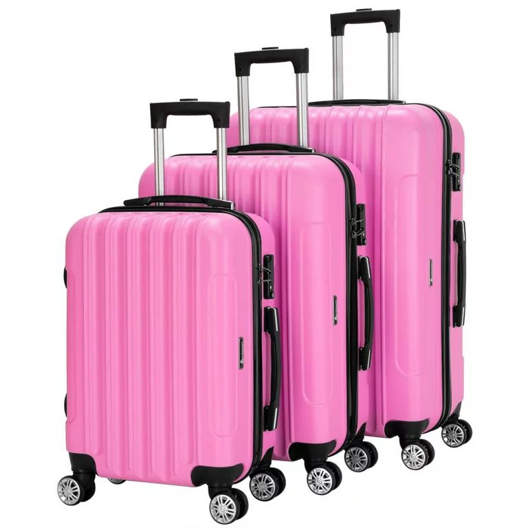 Zimtown 3-Piece Nested Spinner Suitcase Luggage Set with TSA Lock, Pink | Walmart (US)