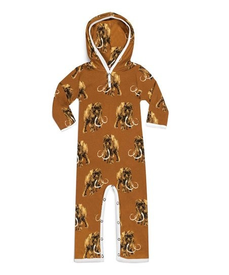 Brown & White Woolly Mammoth Organic Cotton Hooded Playsuit - Infant | Zulily
