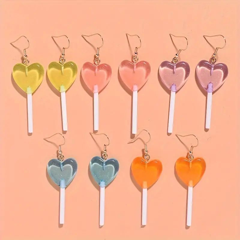 Cute Heart Shape Earrings Resin Candy Lollipop Drop Earrings - Temu | Temu Affiliate Program