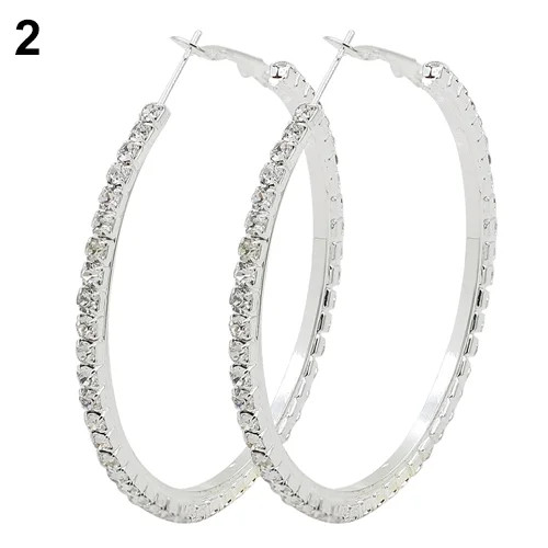 Yesbay Women's 1 Pair Crystal Earrings Rhinestone Hoop Circle Dangle Jewelry-Silver | Walmart (US)