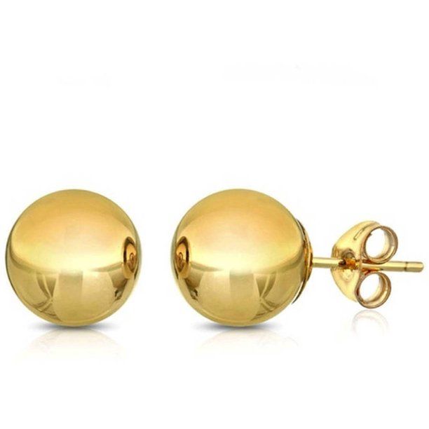 14K Solid Yellow Gold Classic Ball Stud Earrings (4 - 8mm) | Walmart (US)
