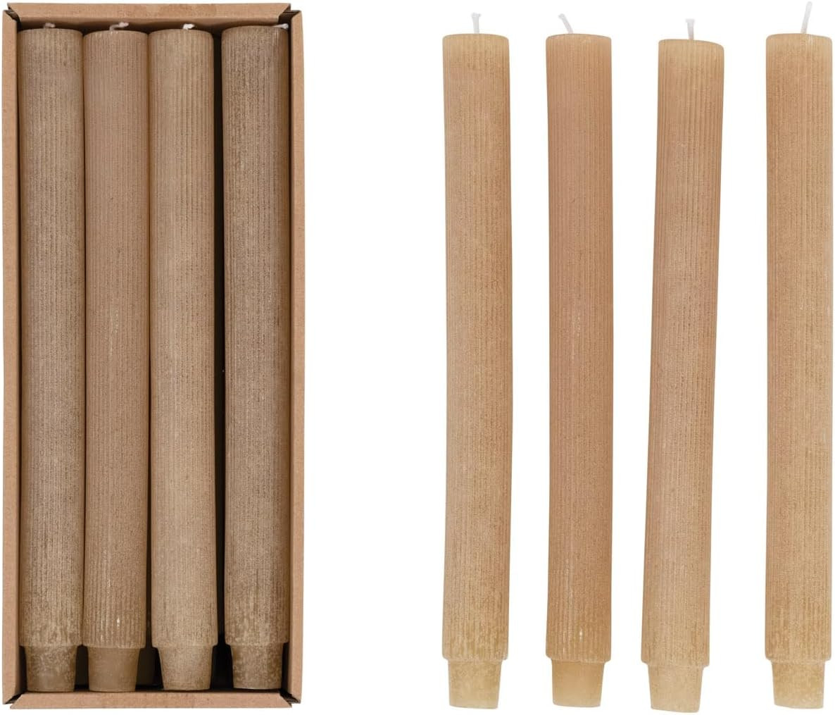 Creative Co-Op Unscented Pleated Taper Candles, Powder Finish, Linen, Boxed Set of 12 | Amazon (US)