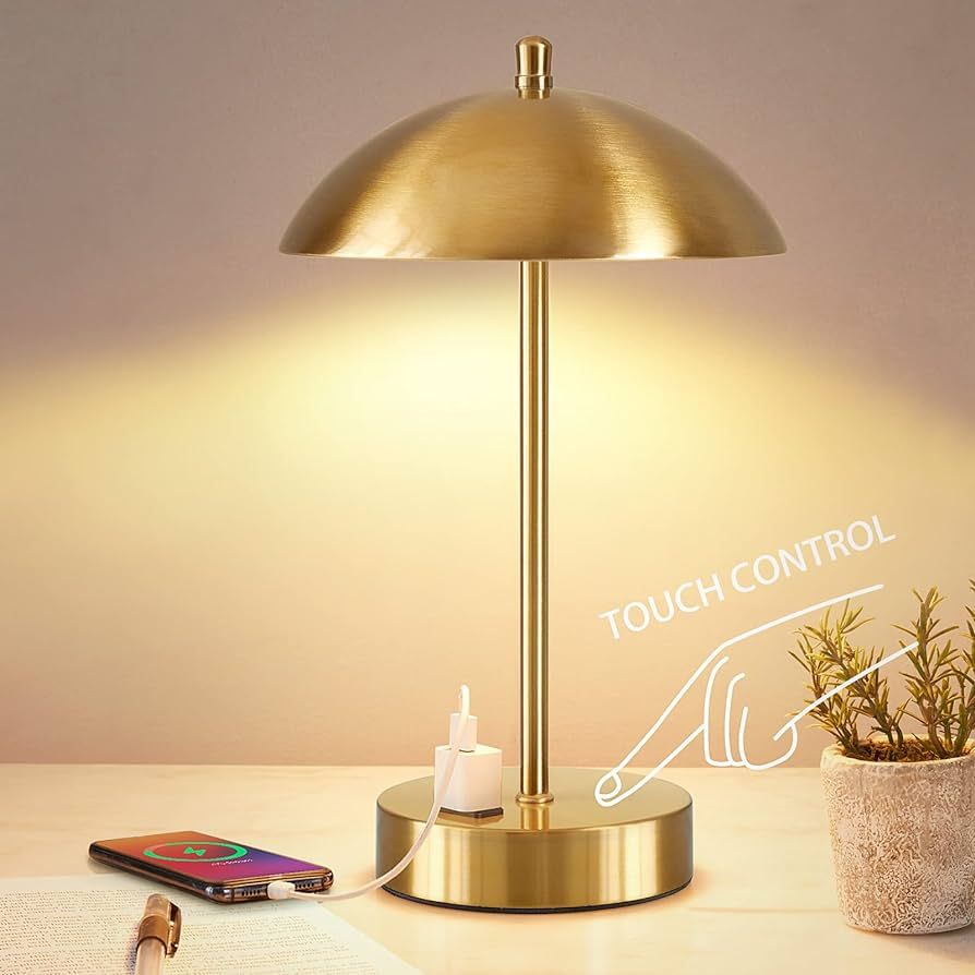 Modern LED Desk Lamp with AC Adapter, 3-Way Dimmable Touch Bedside Reading Lamp, Minimalist Gold ... | Amazon (US)