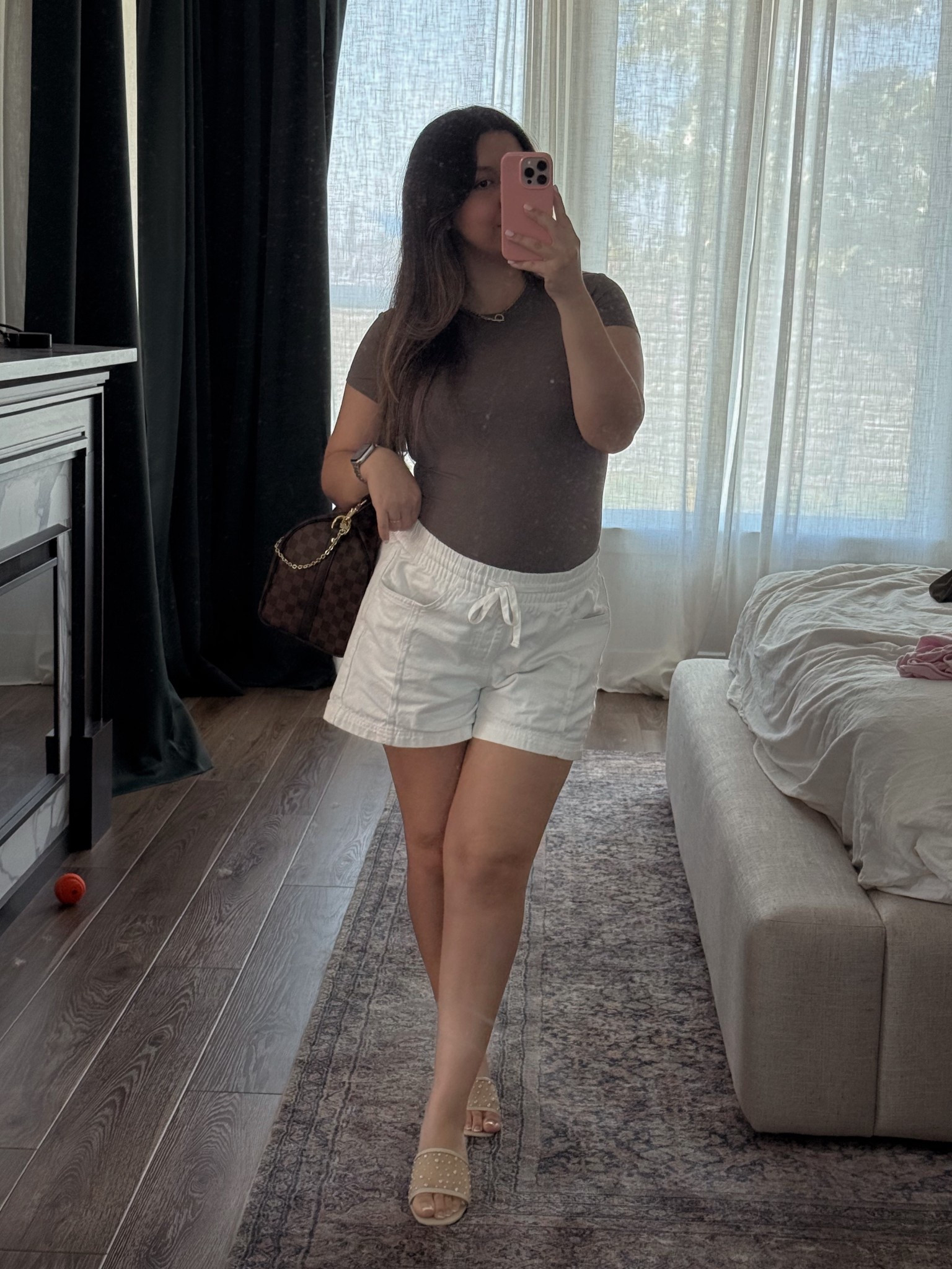 Summer pregnancy outfit. Stretchy tops and stretchy bottoms are my besties 🫶🏼 #bumpstyle

S top, material is nice and stretchy 
M bottoms, waistband can get a little tight. I just sized up for pregnancy 

#LTKBump #LTKFindsUnder50 #LTKShoeCrush
