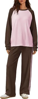Yanekop Womens 2 Piece Lounge Set Waffle Knit Tops Wide Leg Striped Pants | Amazon (US)
