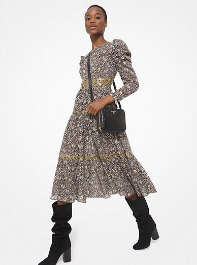 Embellished Paisley Cotton Lawn Puff-Sleeve Dress | Michael Kors US
