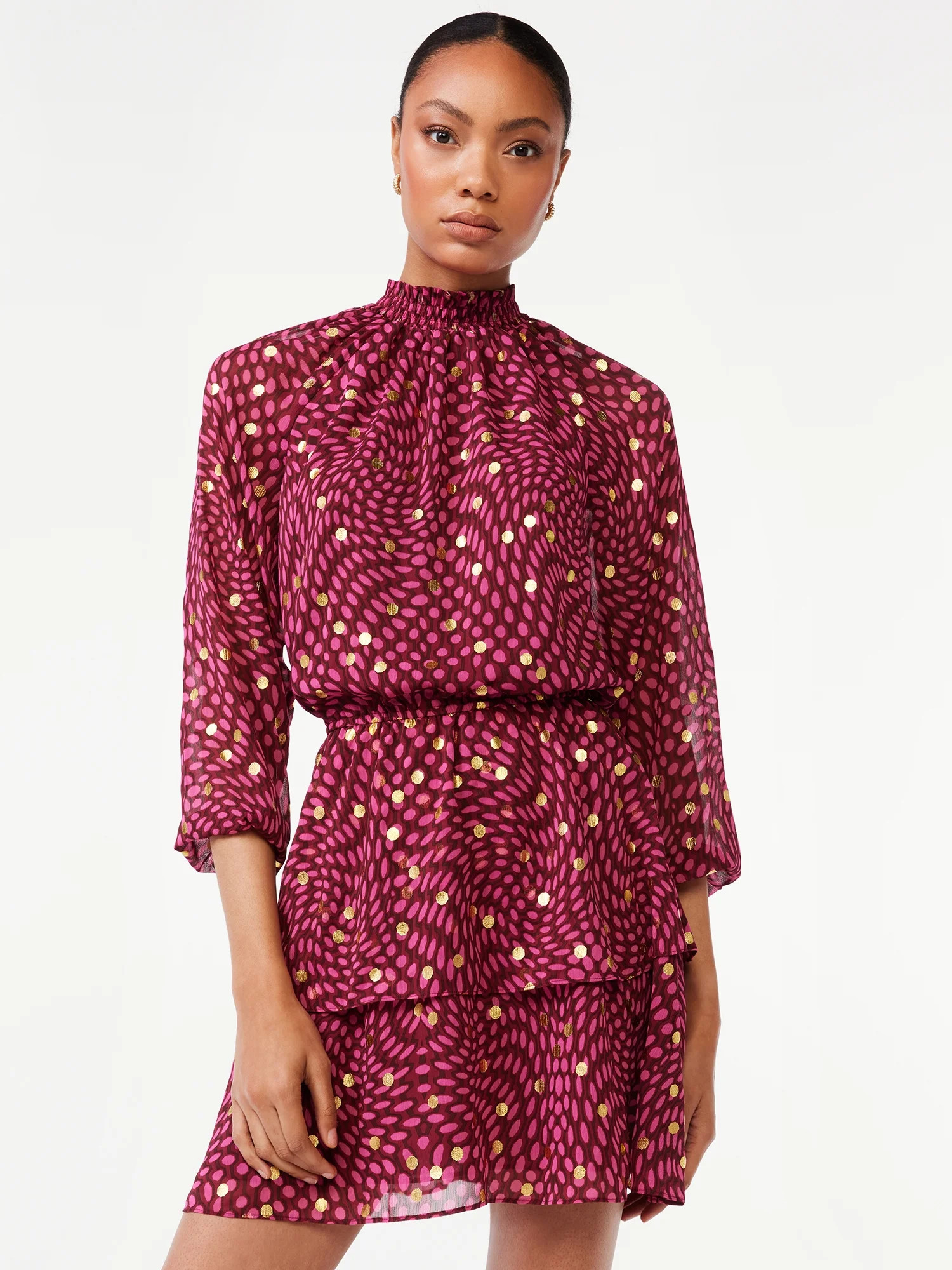 Scoop Women's Tiered Mini Dress with Smock Neck | Walmart (US)