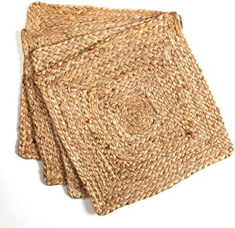 Savi Home 100% Jute Braided Placemats Set of 4 Reversible ( Natural 13x13 Square ) Farmhouse Vint... | Amazon (US)