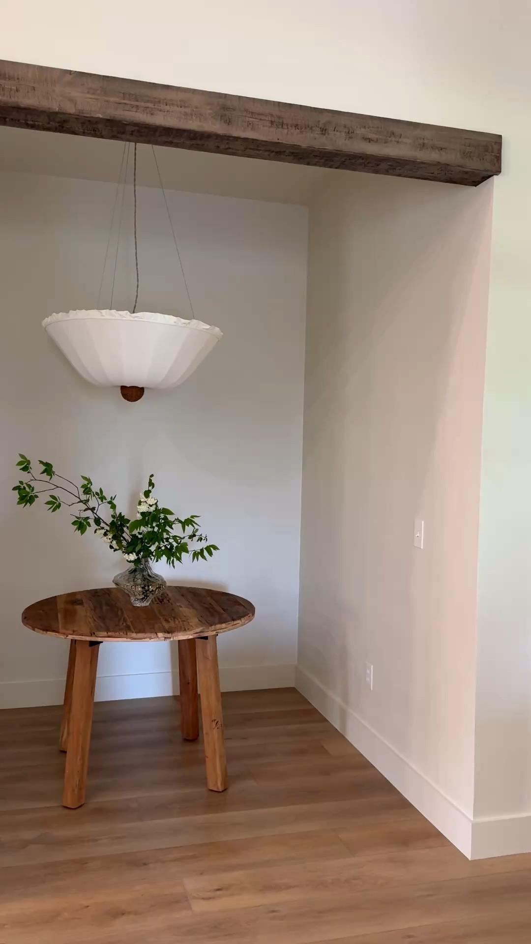 Dining nook at the flip house!! Waiting on a rug and I need to get my chairs out of storage! I can’t find this table anywhere that’s linkable. It’s a reclaimed elm wood table! 

#LTKHome
