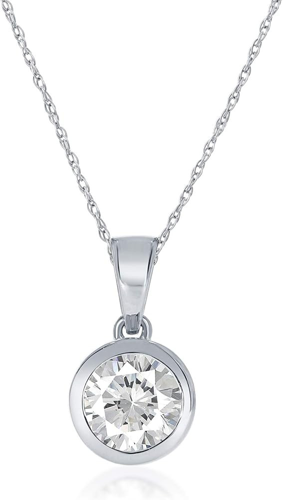 Lab Grown Diamond Solitaire Necklace for Women | 925 Sterling Silver Bezel Set Diamond Pendant Ne... | Amazon (US)