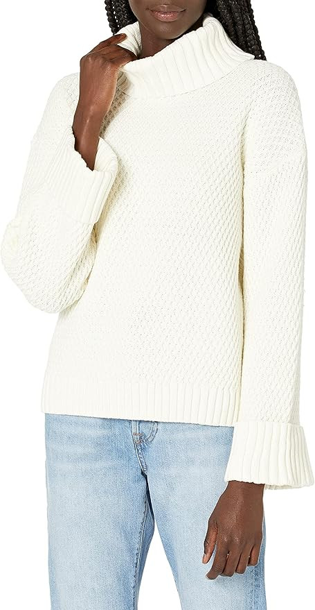 Cable Stitch Women's Oversized Rib-Cuffed Wide Sleeve Turtleneck Sweater - Long Sleeve Drop Shoul... | Amazon (US)