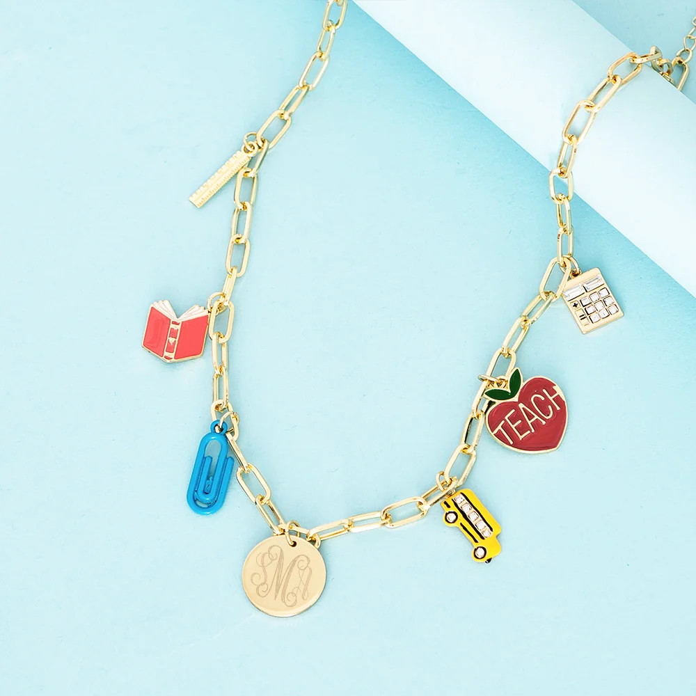 Monogrammed Teacher Charm Necklace | Gold | Marleylilly