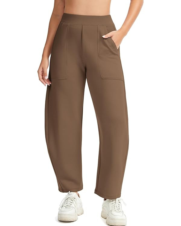 Womens Baggy Wide Leg Pants Barrel Leg Sweatpants Casual Elastic Waisted Stretch Travel Pants wit... | Amazon (US)