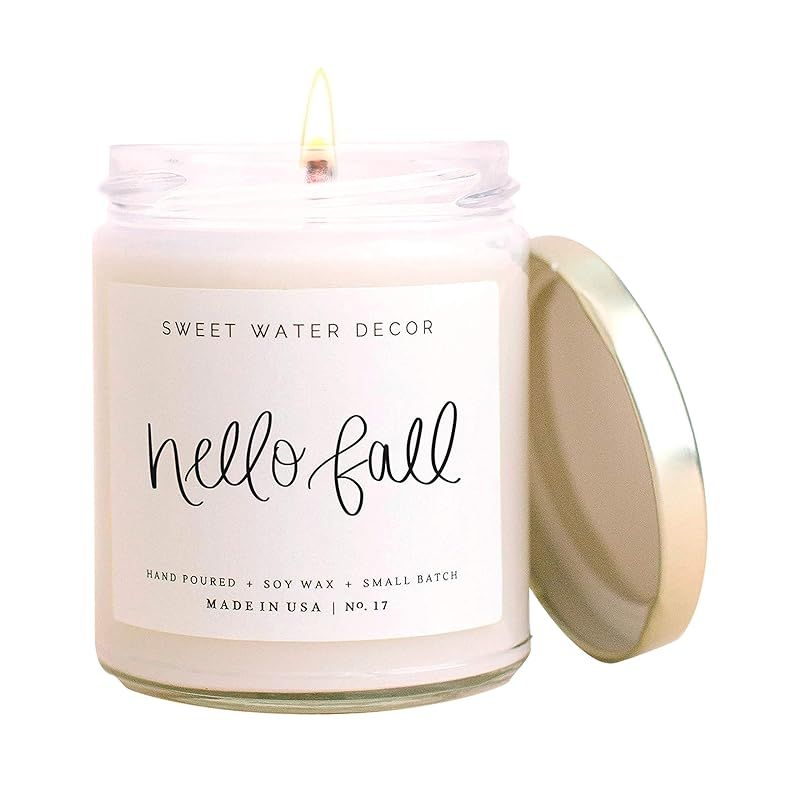 Sweet Water Decor Hello Fall Candle | Cinnamon, Apples, and Clove Autumn Scented Soy Candles for ... | Amazon (US)