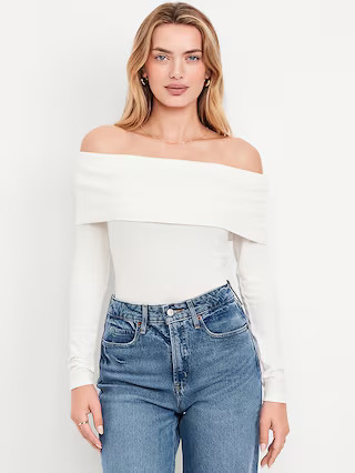 Off-Shoulder Long-Sleeve Ribbed Top | Old Navy (US)