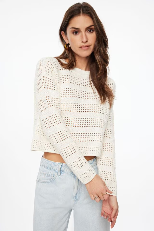 Open Knit Crewneck Sweater | Dynamite Clothing