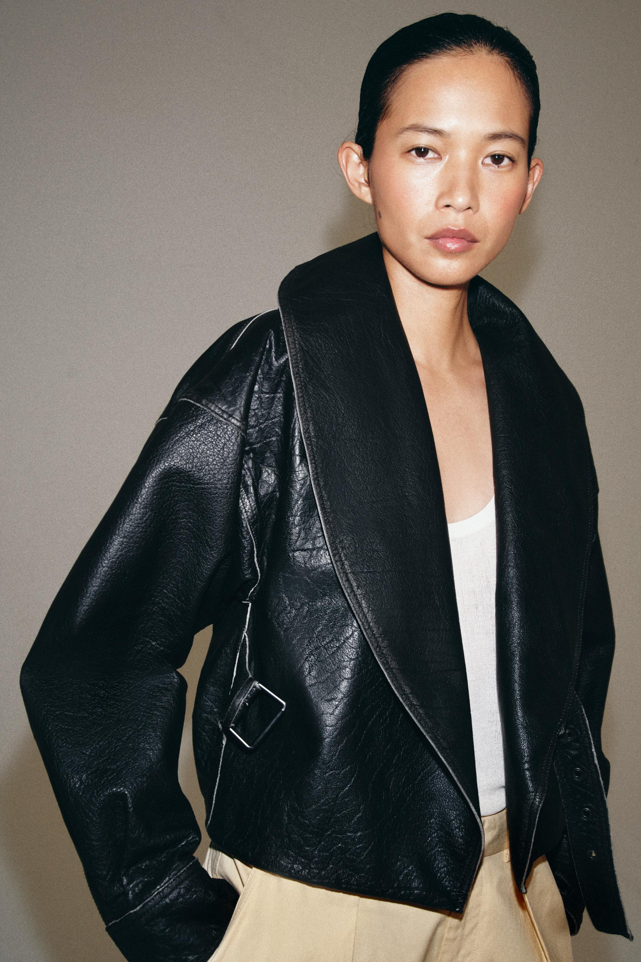 ZARA WOMAN COLLECTION. Jacket crafted from 100% leather. Features a lapel collar, long sleeves wi... | Zara US
