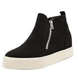 Soda Women's Zipper Wedge Fashion Sneaker, Black, 10 M US | Amazon (US)