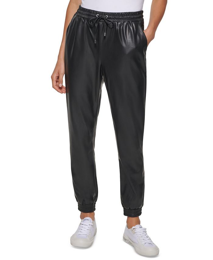 Calvin Klein Faux Leather Jogger Pants & Reviews - Pants & Capris - Women - Macy's | Macys (US)