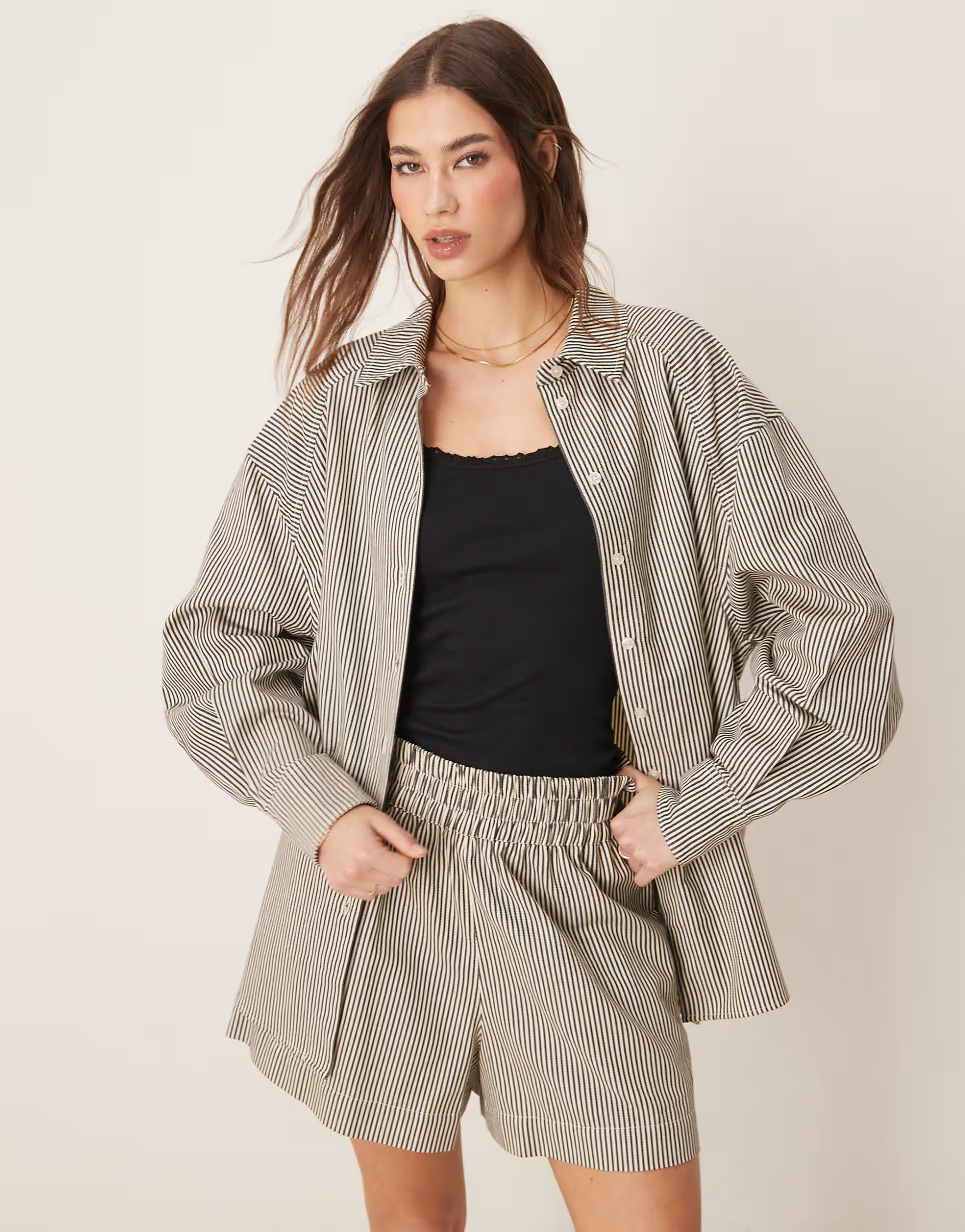 ASOS DESIGN relaxed shirt co-ord in mono stripe | ASOS (Global)