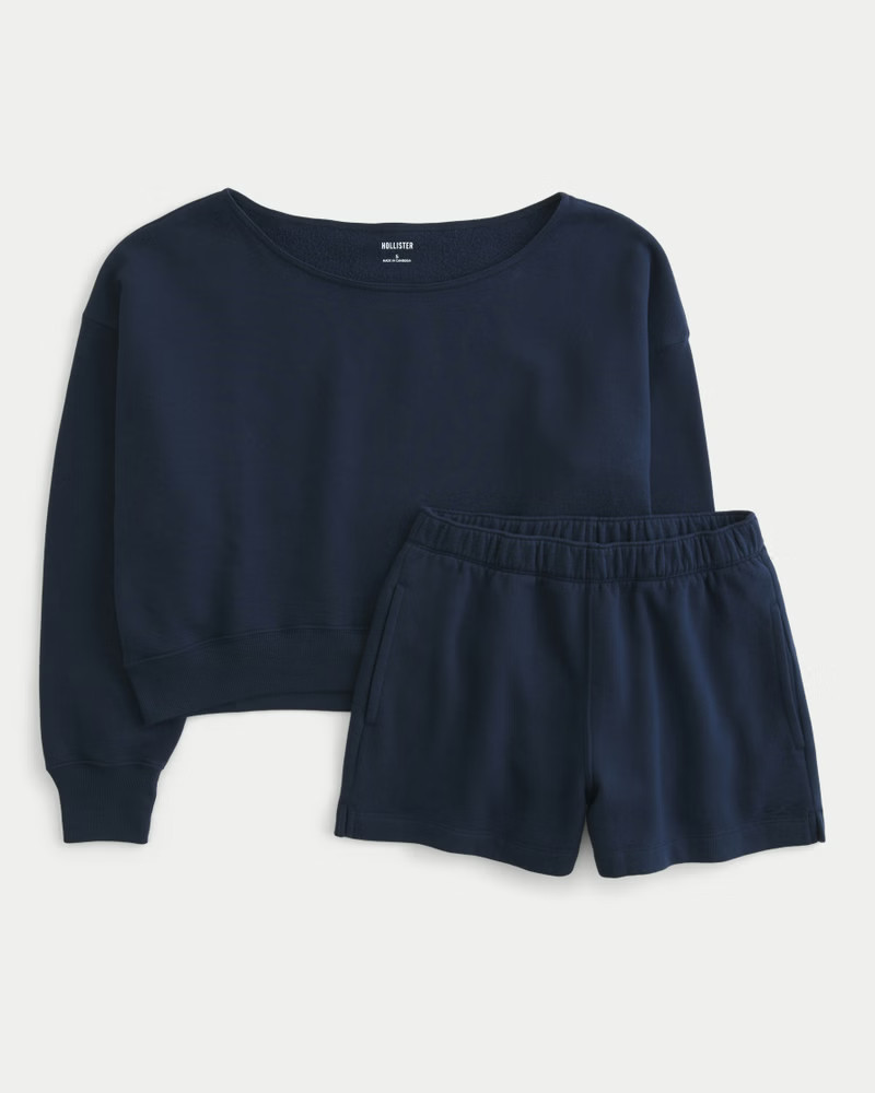 Easy Off-the-Shoulder Sweatshirt & Fleece Shorts Set | Hollister (US)