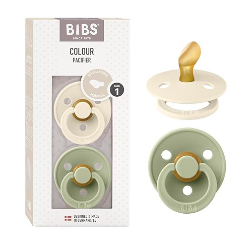 BIBS Colour Pacifiers | Set of 2 BPA-Free Latex Baby Pacifiers | Anatomical Nipple | Made in Denmark (Ivory/Sage | 0-6 Months) | Amazon (CA)