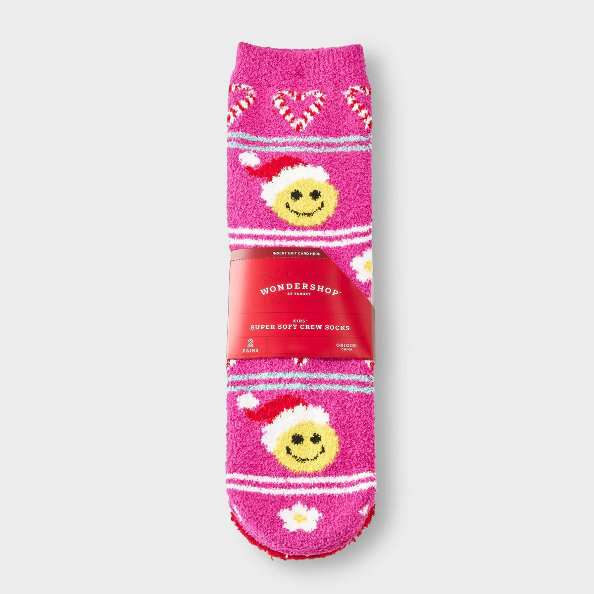 Kids' 2pk Smiley Face & Rainbow Striped Cozy Crew Socks with Gift Card Holder - Wondershop™ Pin... | Target