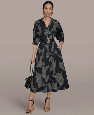 Donna Karan New York Women's Spread Collar Midi Shirt Dress - Macy's | Macy's
