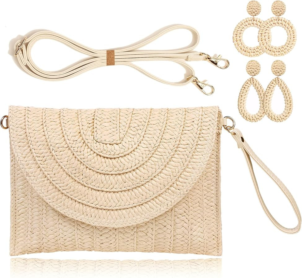 COOKOOKY Straw Clutch Handbag Summer Beach Straw Purse for Women woven Envelope Bag | Amazon (US)