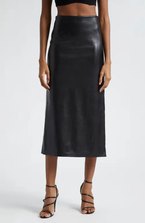 Alice + Olivia Maeve Back Slit Faux Leather Midi Skirt in Black at Nordstrom, Size 14 | Nordstrom
