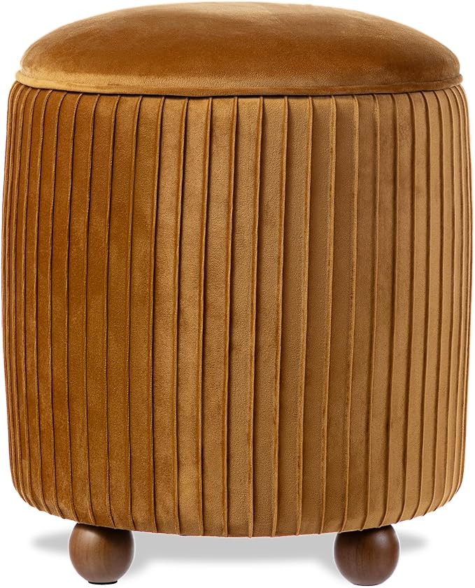 Glitzhome Round Ottoman with Storage, Pleated Velvet Small Foot Stool, Modern Accent Stool Uphols... | Amazon (US)