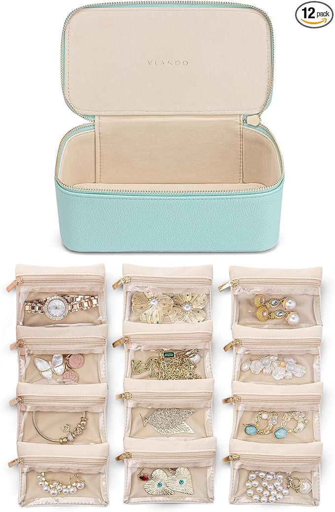 Vlando Travel Jewelry Organizer with 12 Velvet Jewelry Bags Travel Jewelry Case for Girls Jewelry... | Amazon (US)