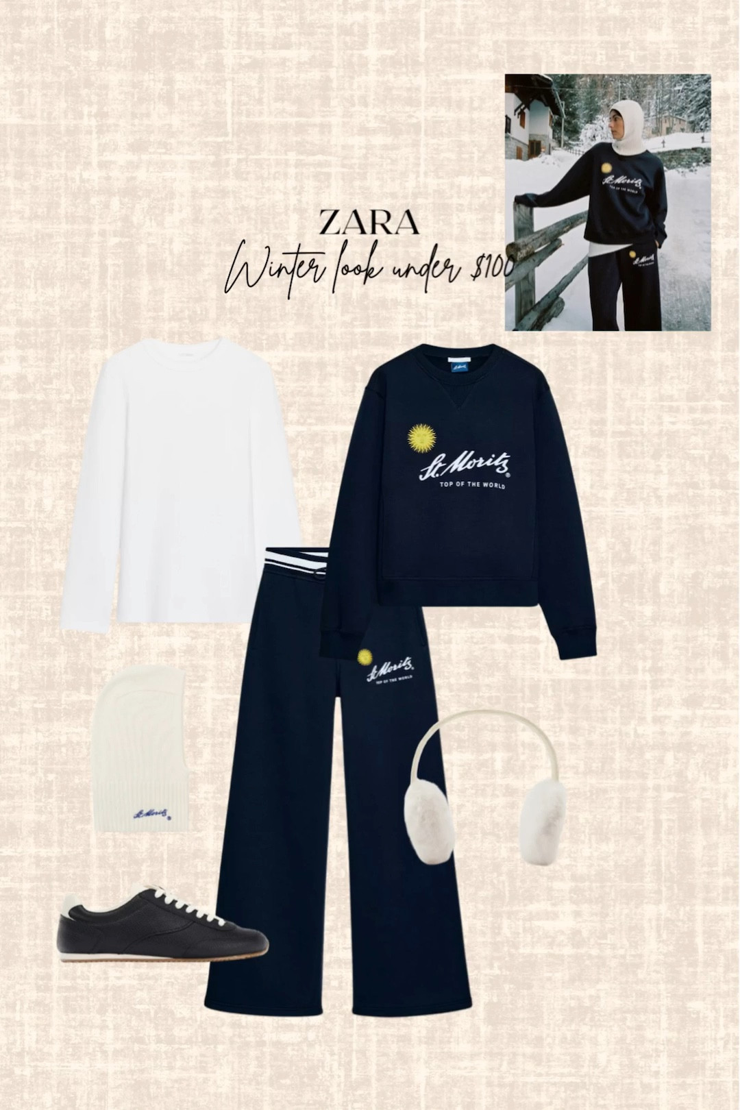 Zara Winter look under $100! 

Sweatshirt, pants, shirt, shoes, ear muffs

#LTKSeasonal #LTKootd #LTKFindsUnder100