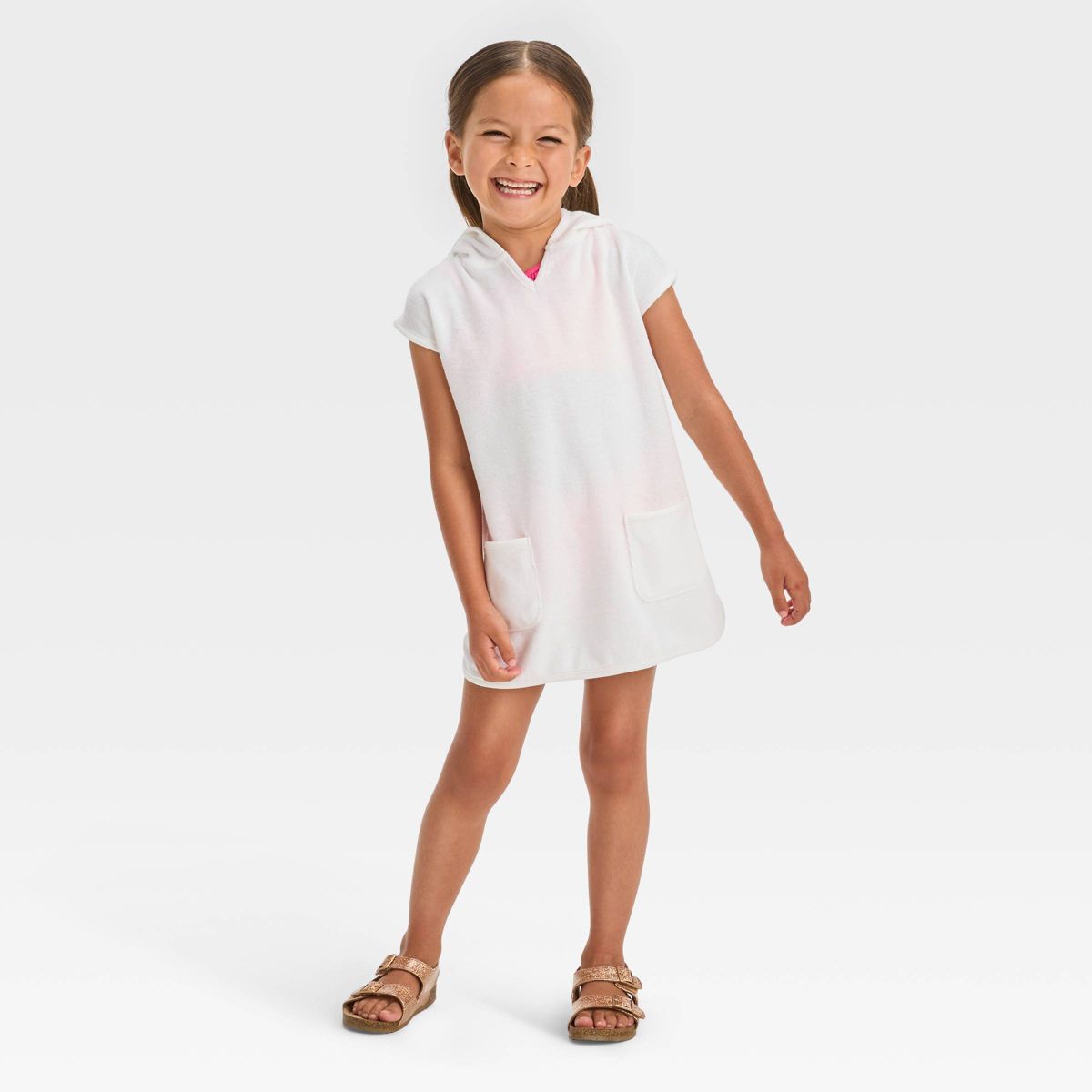 Toddler Girls' Towel Terry Hooded Cover Up Dress - Cat & Jack™ White 3T | Target