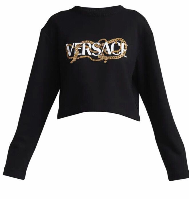 VERSACE Greca Chain Logo Crop Sweatshirt w/ Strass  Embellishment Black 44/8 US | eBay US