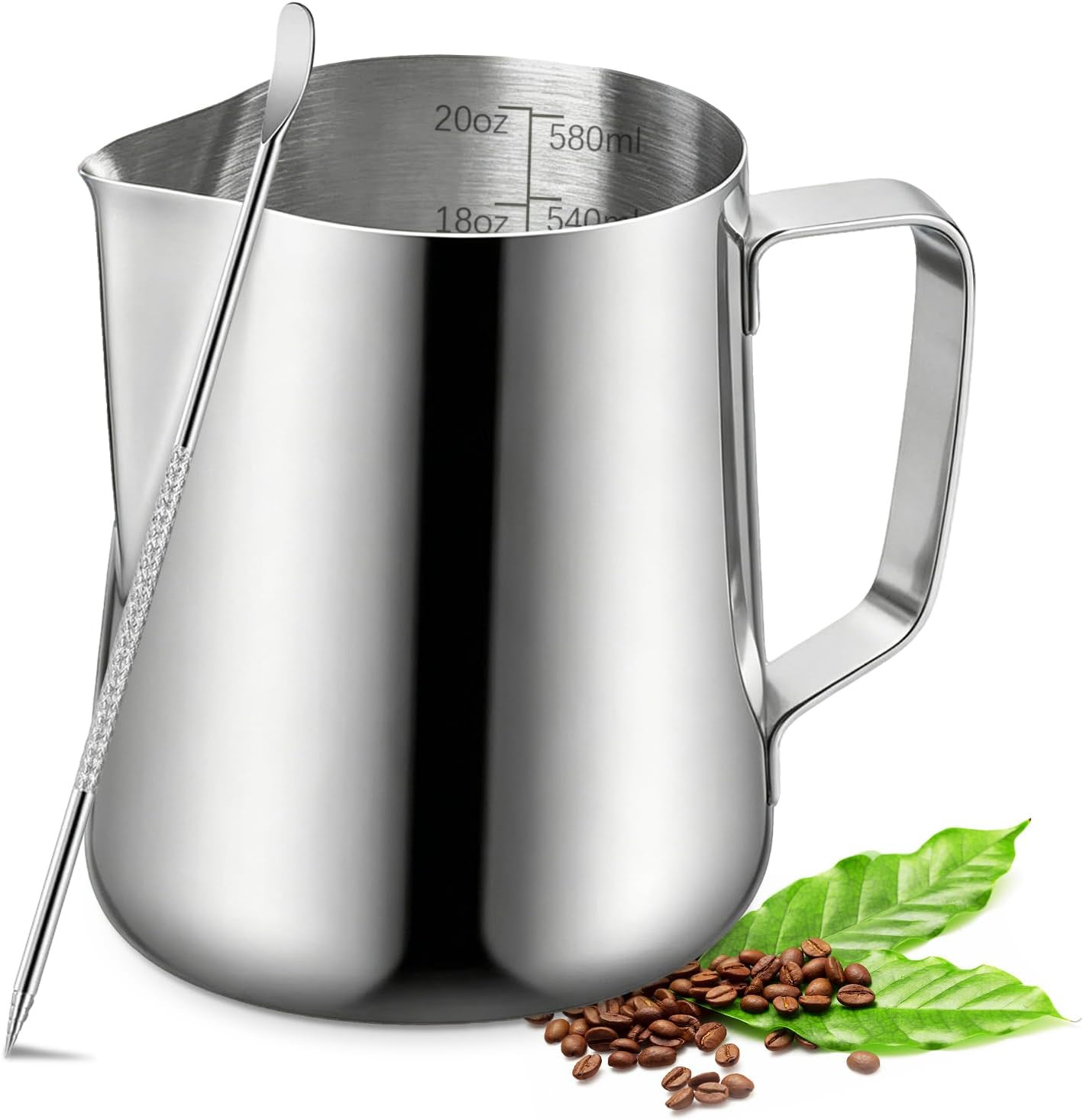 Milk Frothing Pitcher, 600ml (20oz) Milk Frother Cup Stainless Steel Jug Steaming Pitcher, Milk Coffee Cappuccino Latte Art Barista Steam Pitchers Milk Jug Cup with Decorating Pen | Amazon (US)