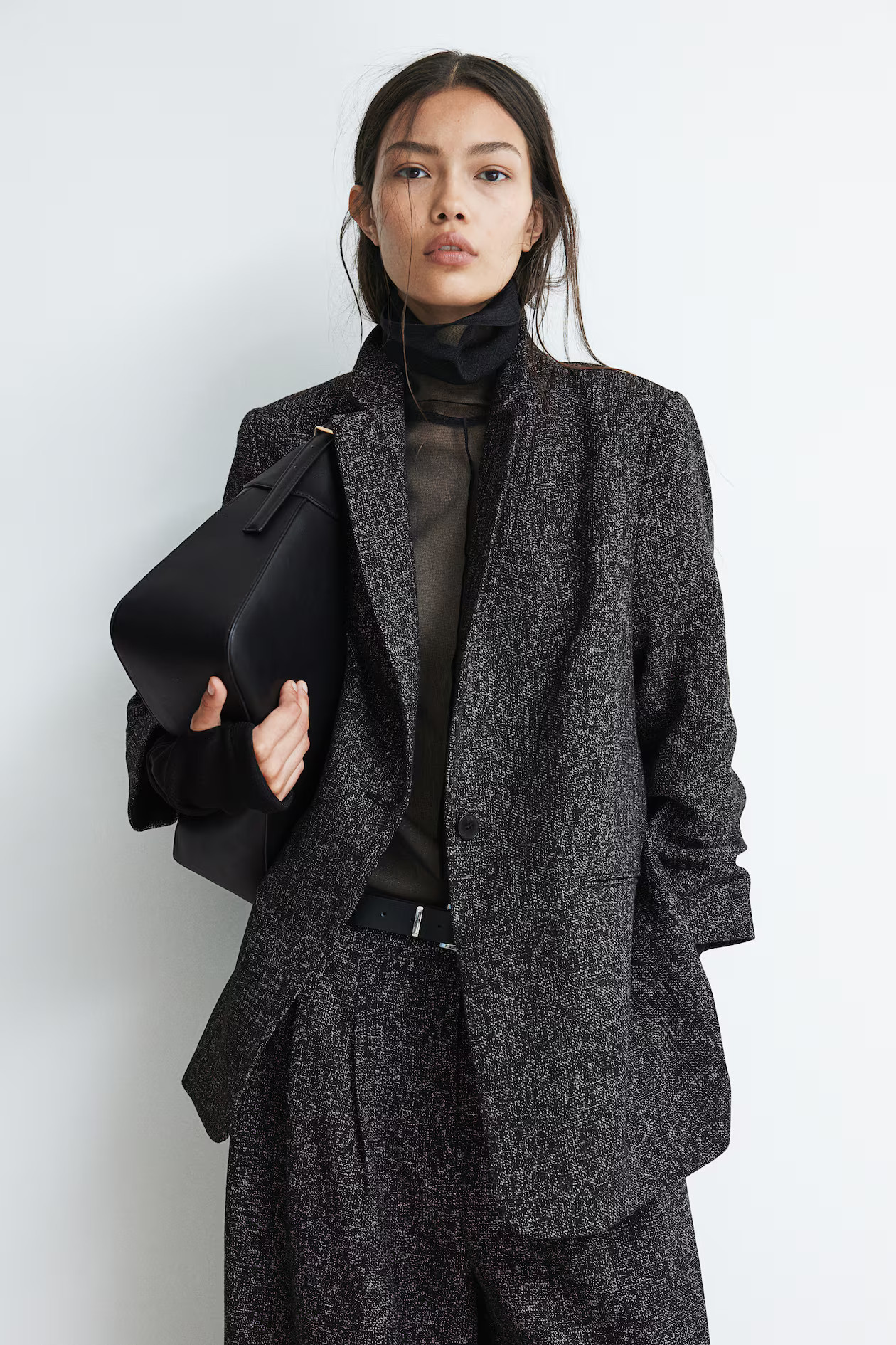 Gathered-Sleeve Jacket - Black melange - Ladies | H&M US | H&M (US + CA)