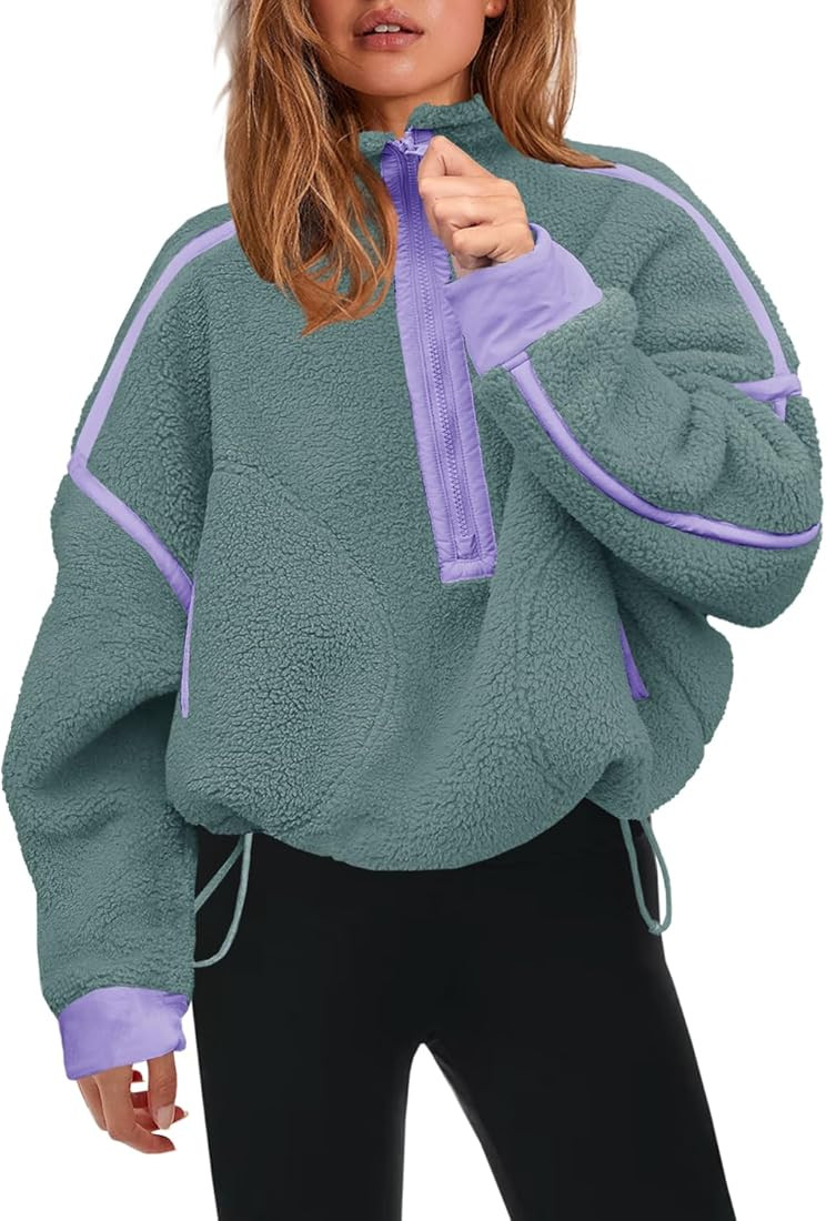 Panadila Womens Half Zip Sherpa Fleece Pullover Soft Oversized Sweatshirt with Pockets Warm Fuzzy... | Amazon (US)
