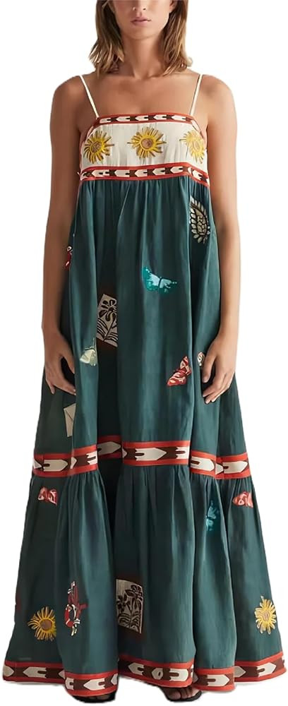 Women Summer Vocation Boho Floral Long Dress Sleeveless Flowy Tiered A Line Maxi Sundress Going O... | Amazon (US)