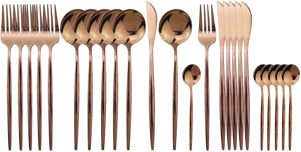 Amazon.com | JASHII 24 Pieces 304 Stainless Steel Rose Cutlery Set Home Kitchen Silverware Set, M... | Amazon (US)