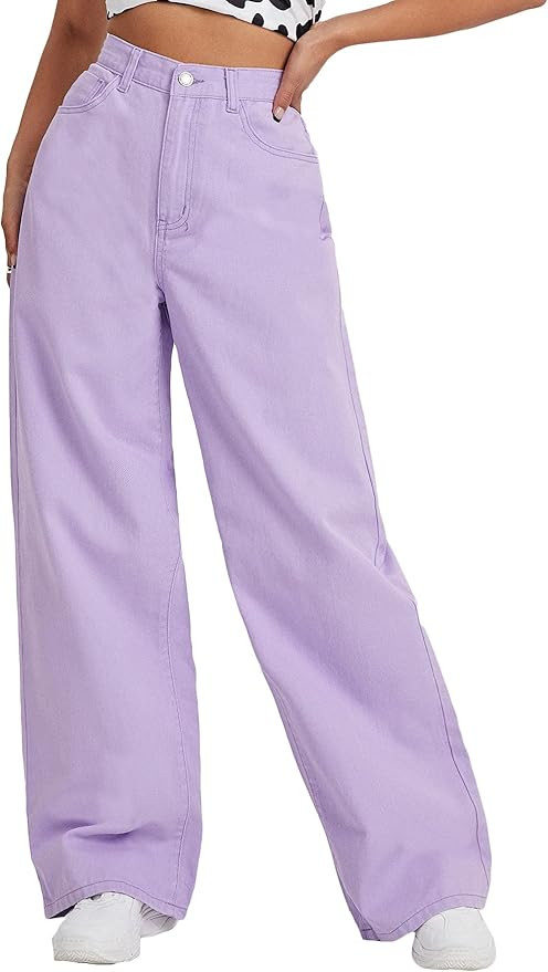 MakeMeChic Women's Casual High Waist Jeans Wide Leg Denim Pants | Amazon (US)