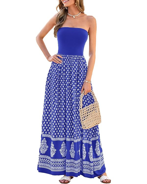 PRETTYGARDEN Women's Strapless Maxi Dress 2026 Summer Floral Tube Top Dress Long Flowy Boho Beach... | Amazon (US)