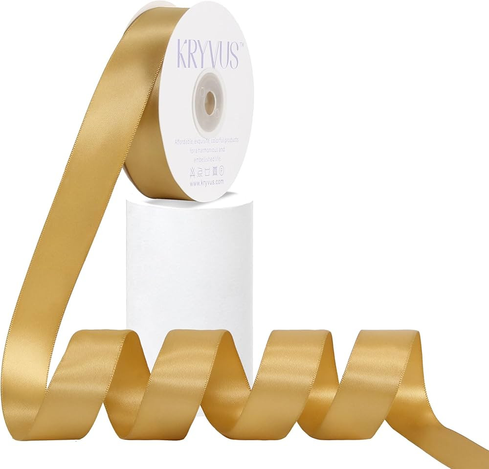 Double Faced Light Gold Satin Ribbon, 1 Inch X 25 Yards Polyester Ribbon for Gift Package Wrapping, Crafts, Bow Making, Sewing, Flower Bouquet, Wedding Party Decor | Amazon (US)