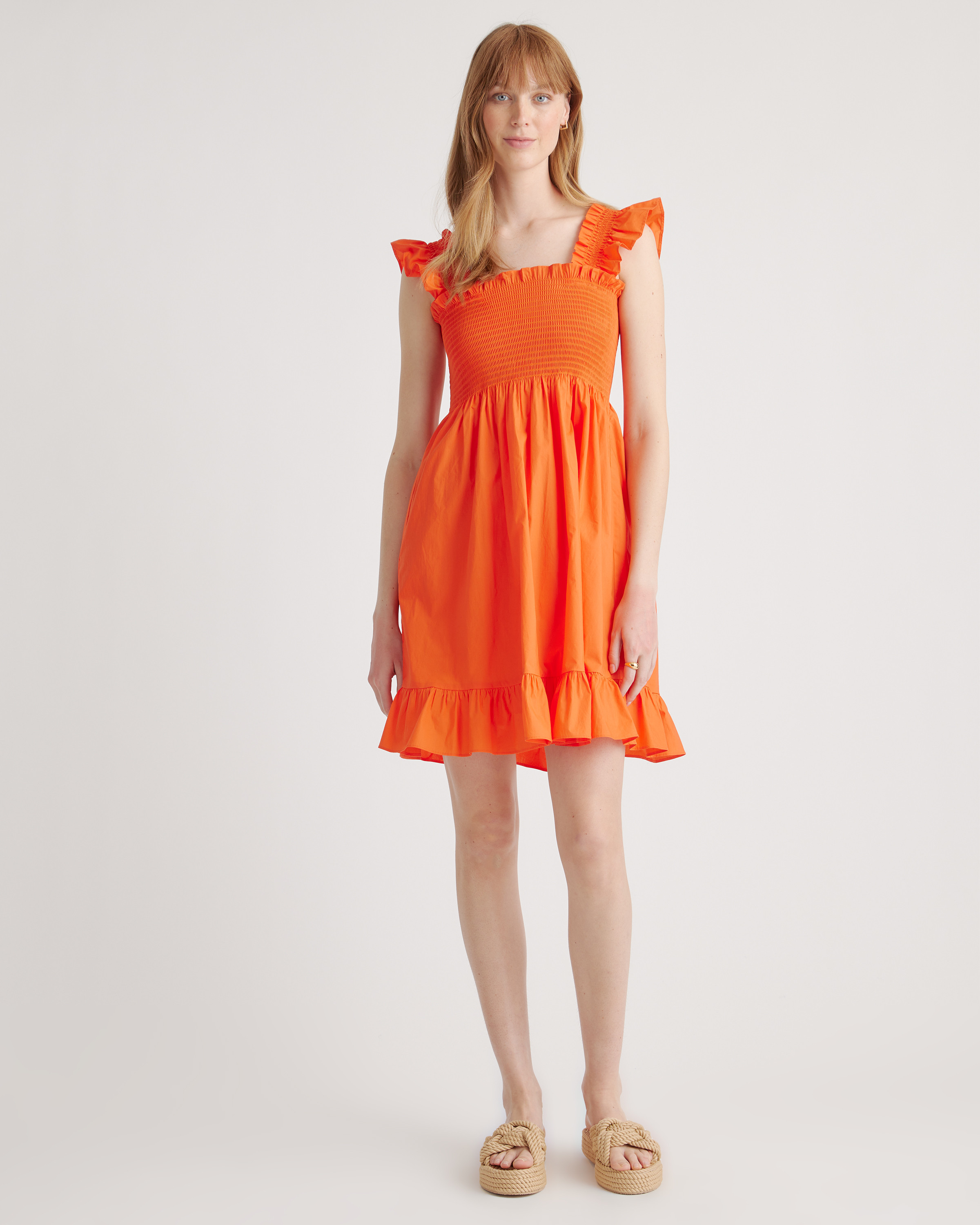 Quince | Women's Smocked Mini Dress in Vermilion Red, Size Small, Organic Cotton | Quince