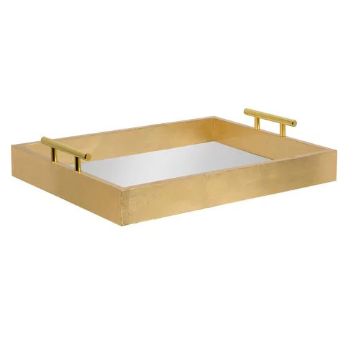 Kate and Laurel Lipton Decorative Serving Tray with Polished Metal Handles - Walmart.com | Walmart (US)