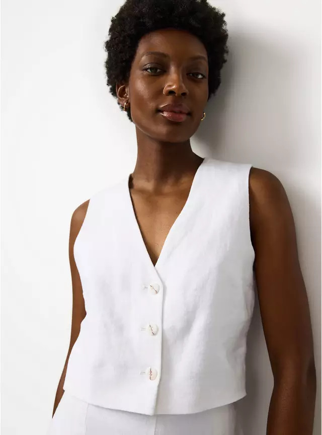 White Pure Linen Co-ord Waistcoat 16 | Tu Clothing