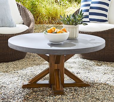 Abbott Indoor/Outdoor Concrete & FSC® Acacia Round Coffee Table | Pottery Barn (US)