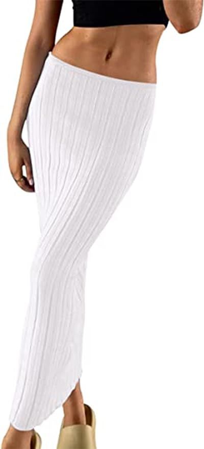 SAFRISIOR Women Solid Knitted Long Maxi Skirt Slim Stretch Midi Skirt Strapless Bodycon Beach Cov... | Amazon (US)